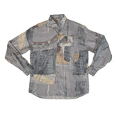 Vintage 90s pastel blue grey abstract pattern long sleeve ugly shirt size large